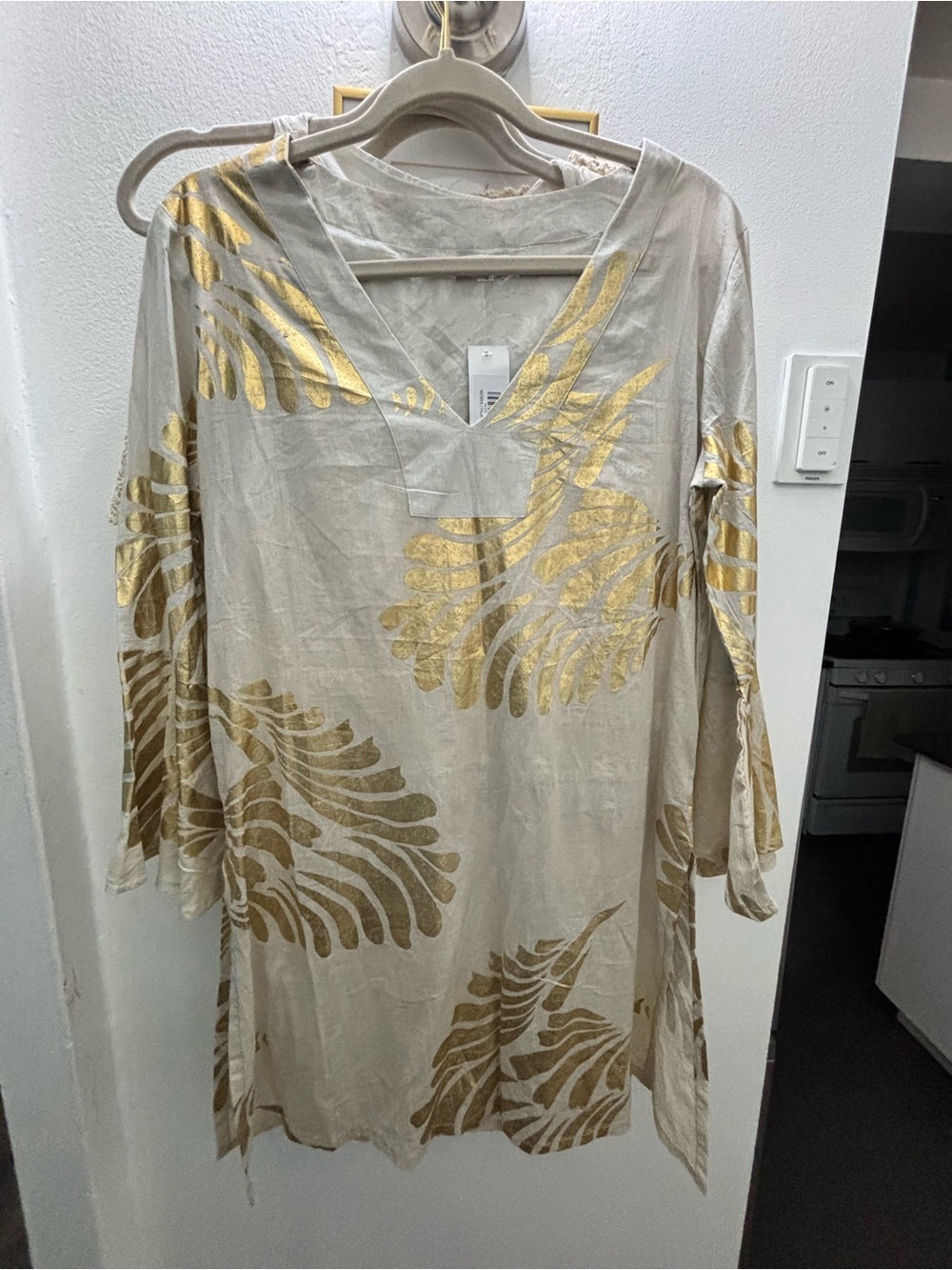 Debbie Katz South Beach Gold Leaf Print Tunic/Coverup Dress - NWT